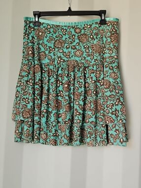 New York & Company Aqua and Brown Floral Tiered Skirt